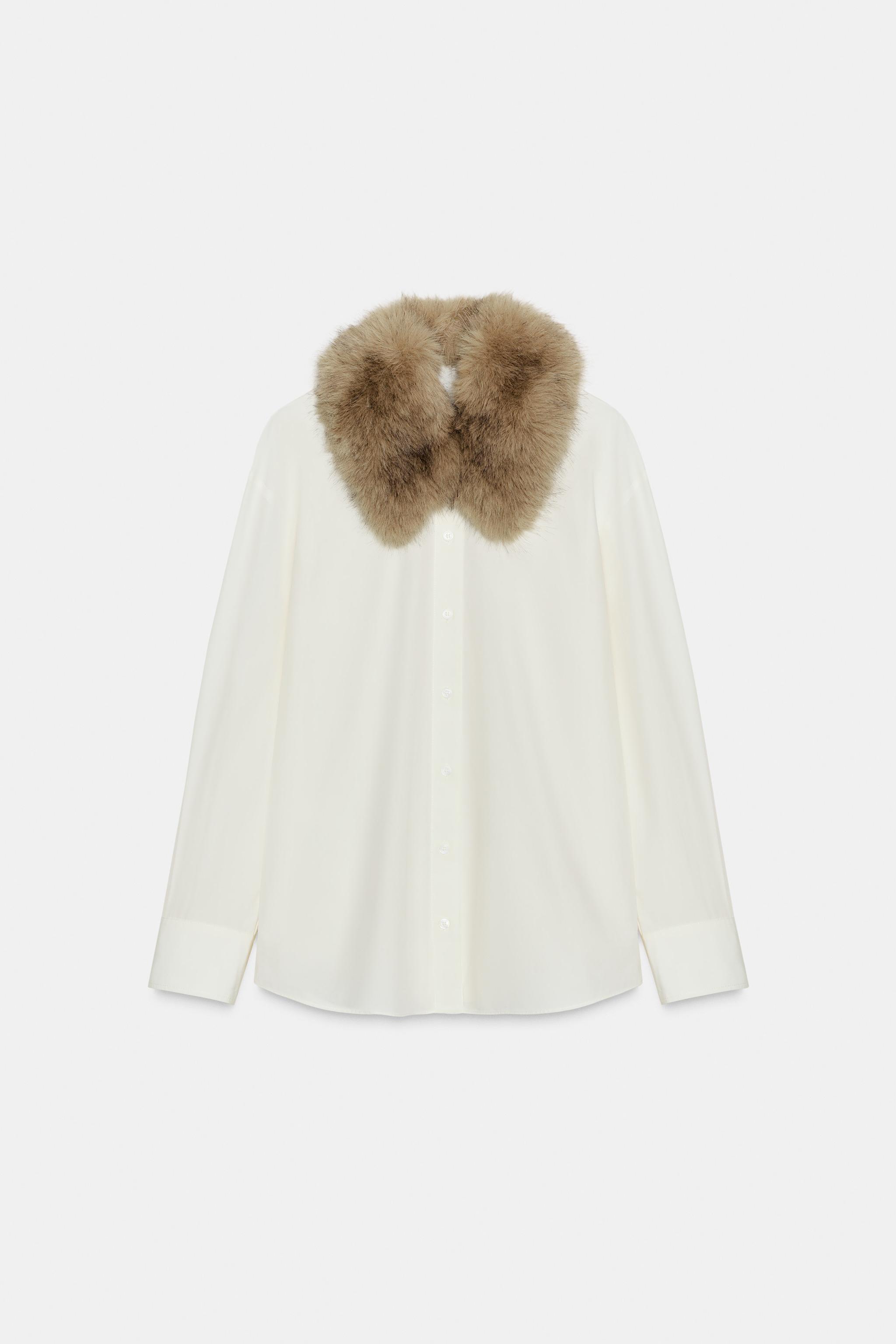 ZW COLLECTION FAUX FUR COLLAR POPLIN SHIRT